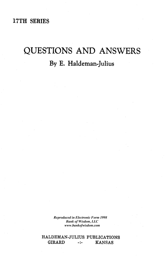 (image for) Questions And Answers, Vol. 17. - Click Image to Close